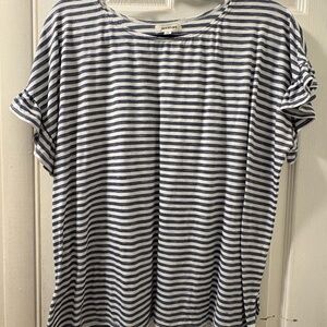 Max Studio Navy and White Striped Short Sleeve Top